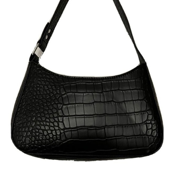 Urban Outfitters Black faux leather shoulder | silver hardware | NEW - Picture 2 of 3